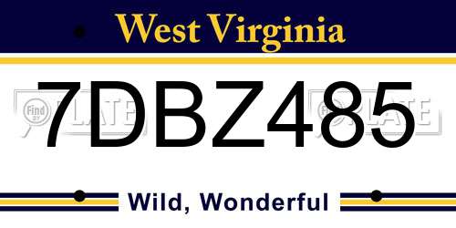 7DBZ485 West Virginia License Plate