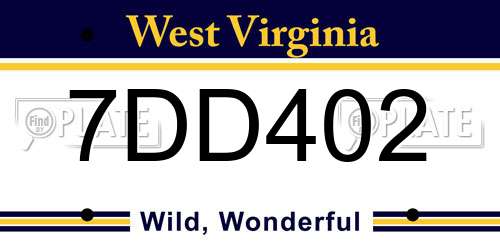 7DD402 West Virginia License Plate