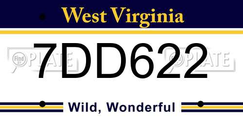 7DD622 West Virginia License Plate