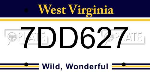 7DD627 West Virginia License Plate