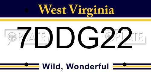 7DDG22 West Virginia License Plate
