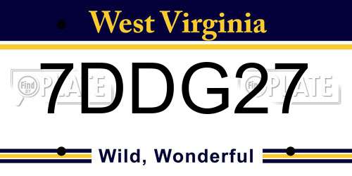 7DDG27 West Virginia License Plate