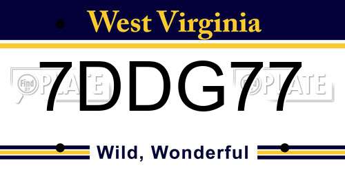 7DDG77 West Virginia License Plate