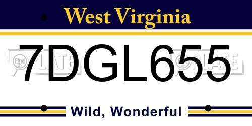 7DGL655 West Virginia License Plate