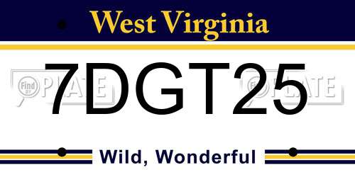 7DGT25 West Virginia License Plate