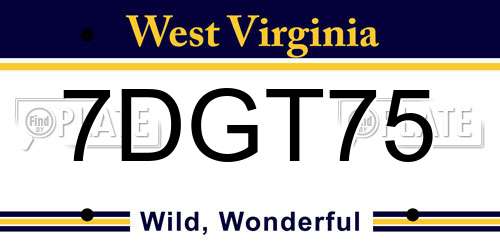 7DGT75 West Virginia License Plate