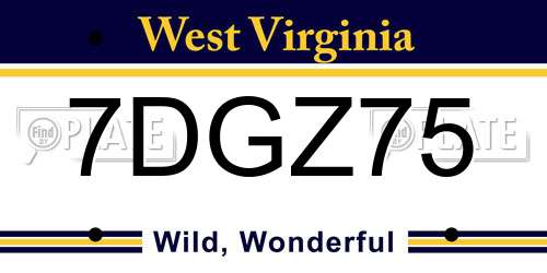 7DGZ75 West Virginia License Plate