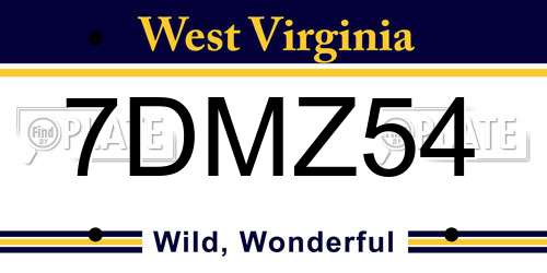 7DMZ54 West Virginia License Plate