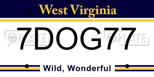 7DOG77 West Virginia License Plate