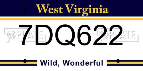 7DQ622 West Virginia License Plate