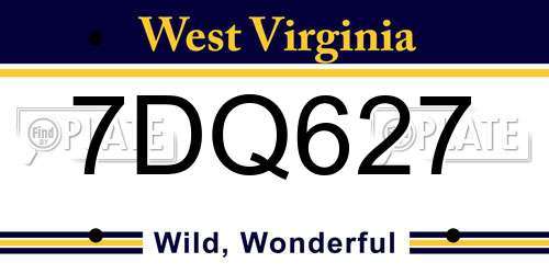 7DQ627 West Virginia License Plate