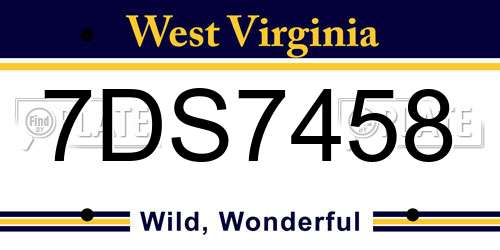 7DS7458 West Virginia License Plate