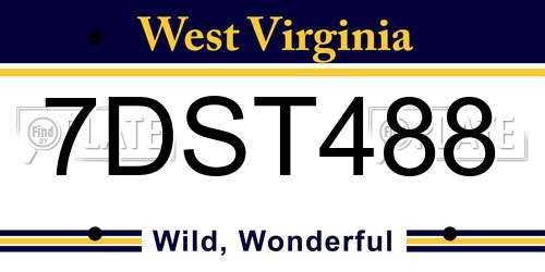 7DST488 West Virginia License Plate