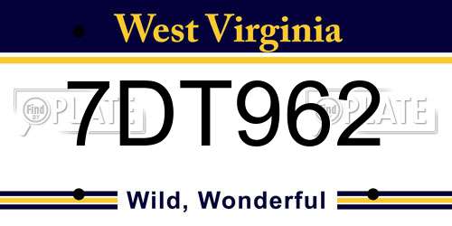 7DT962 West Virginia License Plate