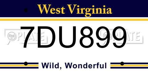 7DU899 West Virginia License Plate