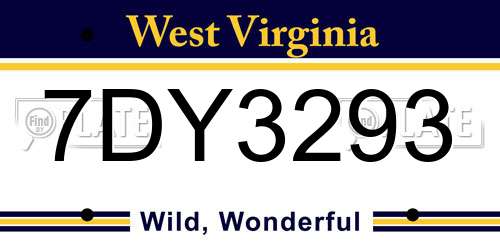 7DY3293 West Virginia License Plate