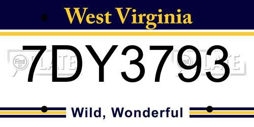 7DY3793 West Virginia License Plate