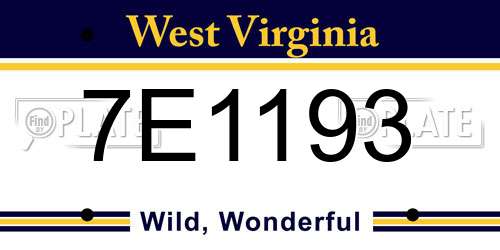 7E1193 West Virginia License Plate