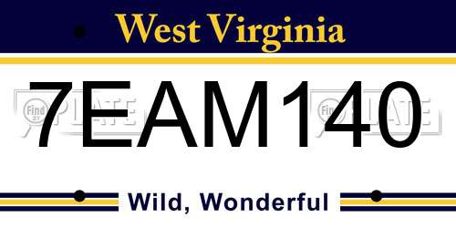 7EAM140 West Virginia License Plate