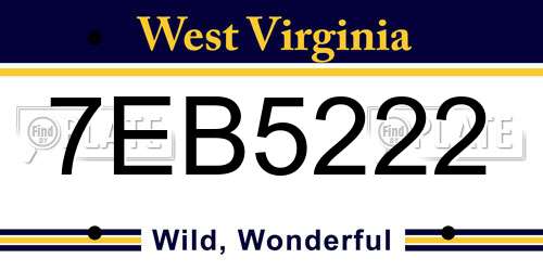 7EB5222 West Virginia License Plate