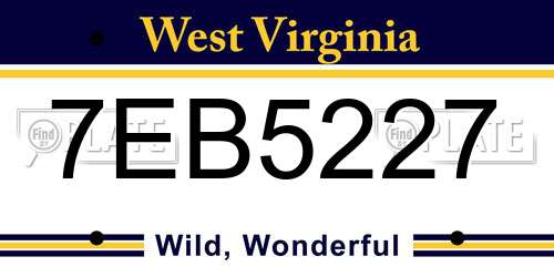 7EB5227 West Virginia License Plate