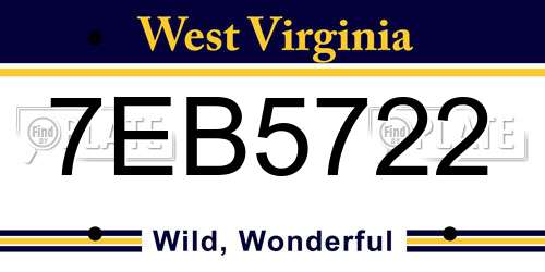 7EB5722 West Virginia License Plate