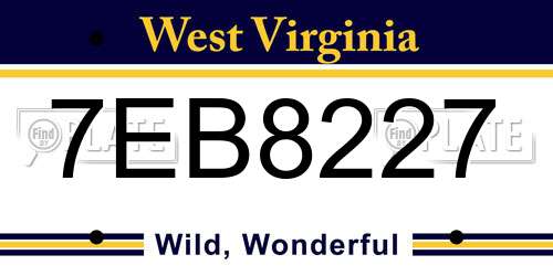 7EB8227 West Virginia License Plate