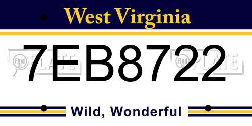 7EB8722 West Virginia License Plate