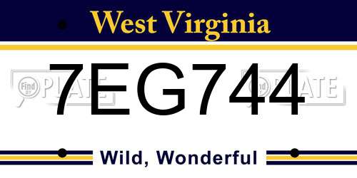 7EG744 West Virginia License Plate