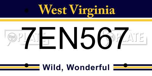 7EN567 West Virginia License Plate