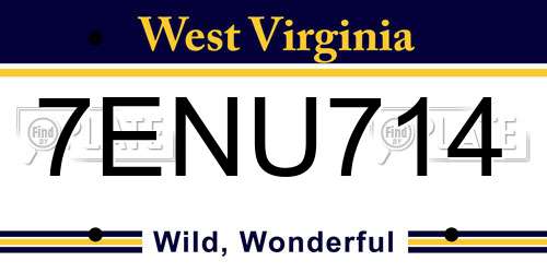 7ENU714 West Virginia License Plate