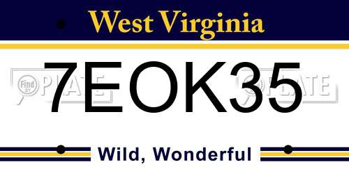7EOK35 West Virginia License Plate