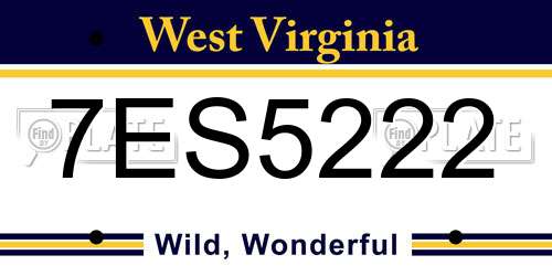 7ES5222 West Virginia License Plate