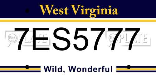 7ES5777 West Virginia License Plate
