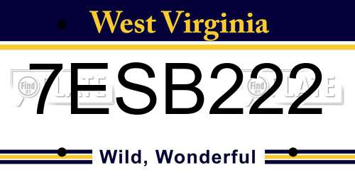 7ESB222 West Virginia License Plate