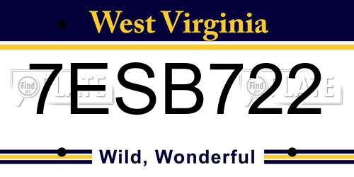 7ESB722 West Virginia License Plate