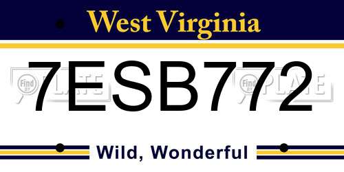7ESB772 West Virginia License Plate