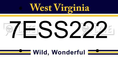 7ESS222 West Virginia License Plate