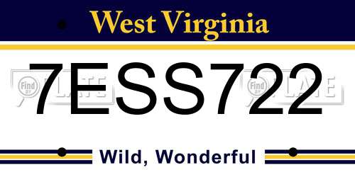 7ESS722 West Virginia License Plate