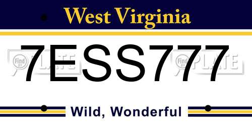7ESS777 West Virginia License Plate
