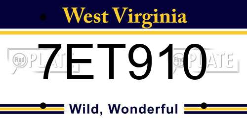 7ET910 West Virginia License Plate