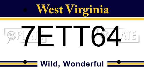 7ETT64 West Virginia License Plate