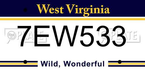 7EW533 West Virginia License Plate