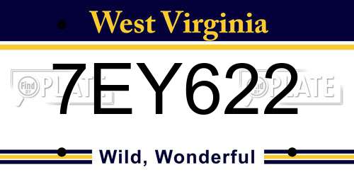 7EY622 West Virginia License Plate