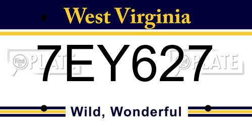 7EY627 West Virginia License Plate
