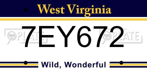 7EY672 West Virginia License Plate