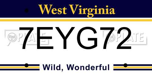 7EYG72 West Virginia License Plate