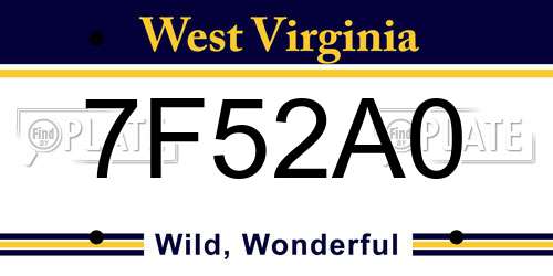 7F52A0 West Virginia License Plate