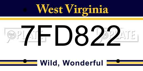 7FD822 West Virginia License Plate