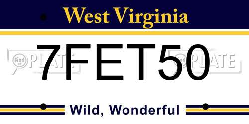 7FET50 West Virginia License Plate